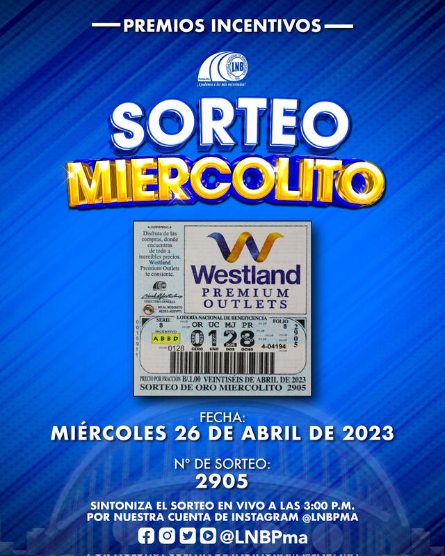 Lotería Nacional de Panamá de HOY, 26 de abril, Sorteo Miercolito. Foto: LNBPma/ Twitter Lotería Nacional de Panamá de HOY, 26 de abril, Sorteo Miercolito. Foto: LNBPma/ Twitter