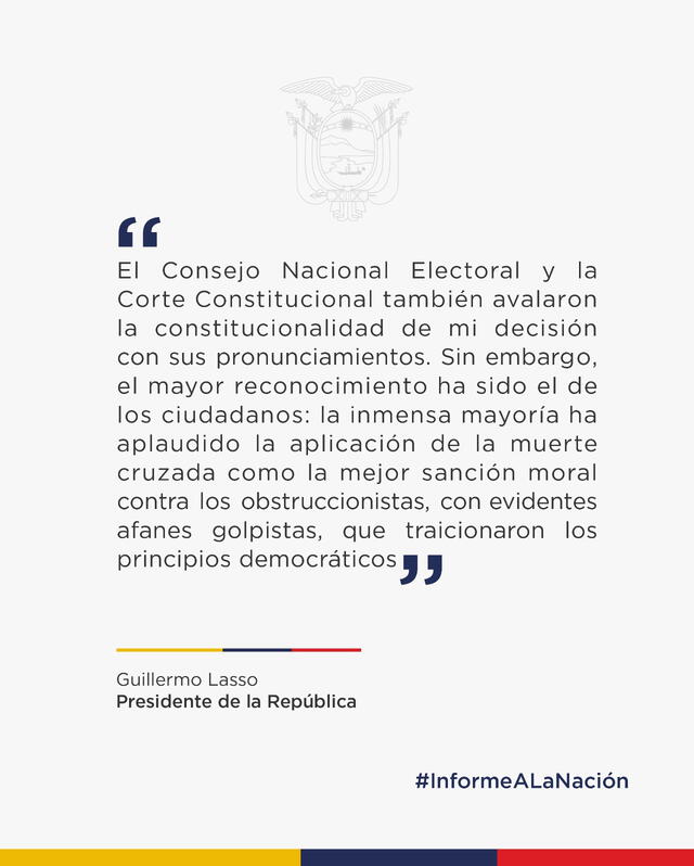 Guillermo Lasso agradeció el apoyo de los ecuatorianos tras aplicar la muerte cruzada. Foto: @LassoGuillermo/Twitter   