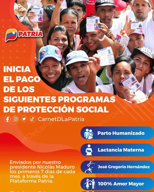  Cuenta de Twitter informa fechas para pagos sociales. Foto: Carnet de la patria/Twitter 