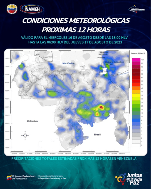  Inameh informa sobre el pronóstico del tiempo para las próximas horas en Venezuela. Foto: Inameh<br><br>    