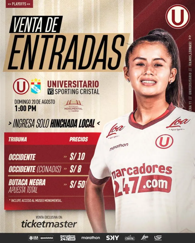 Entradas para el Universitario vs. Sporting Cristal femenino. Foto: Universitario   