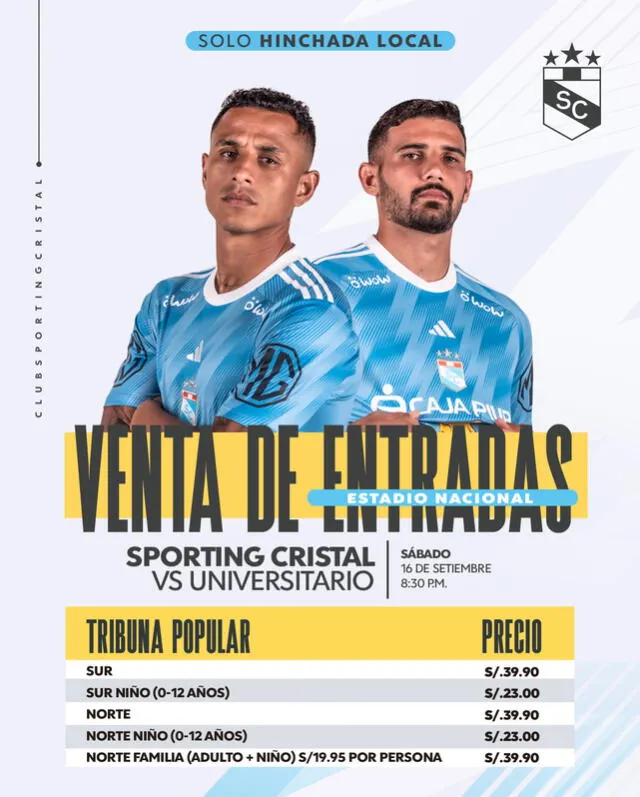  Entradas Sporting Cristal vs. Universitario. Foto: Twitter   