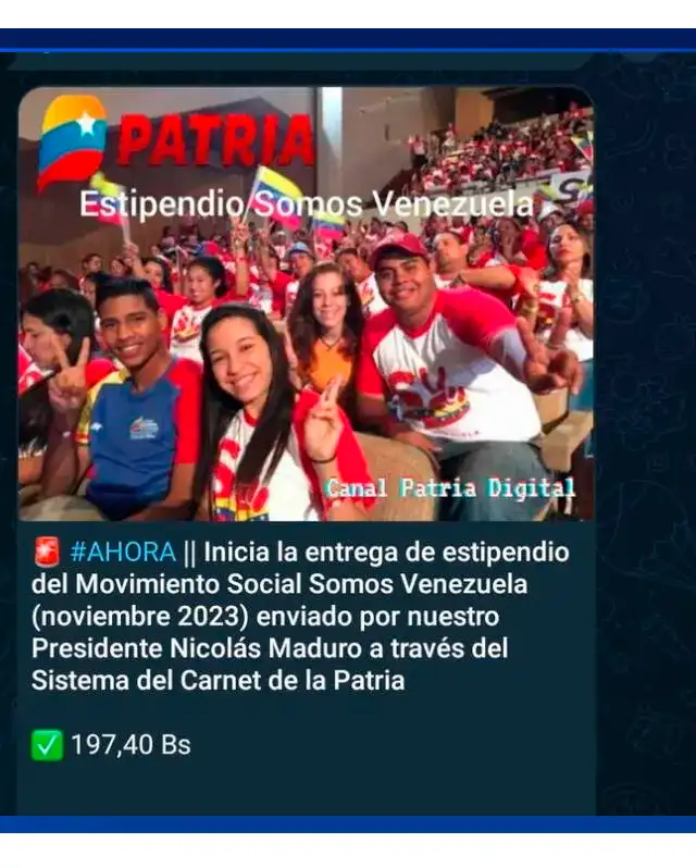 Ya llegó el estipendio del Movimiento Social Somos Venezuela de noviembre. Foto: composición LR/Patria Ya llegó el estipendio del Movimiento Social Somos Venezuela de noviembre. Foto: composición LR/Patria