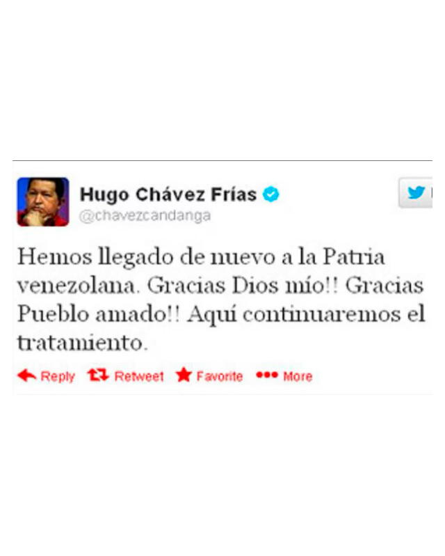 Tuit de Hugo Chávez el 18 de febrero de 2023. Foto: Twitter.   