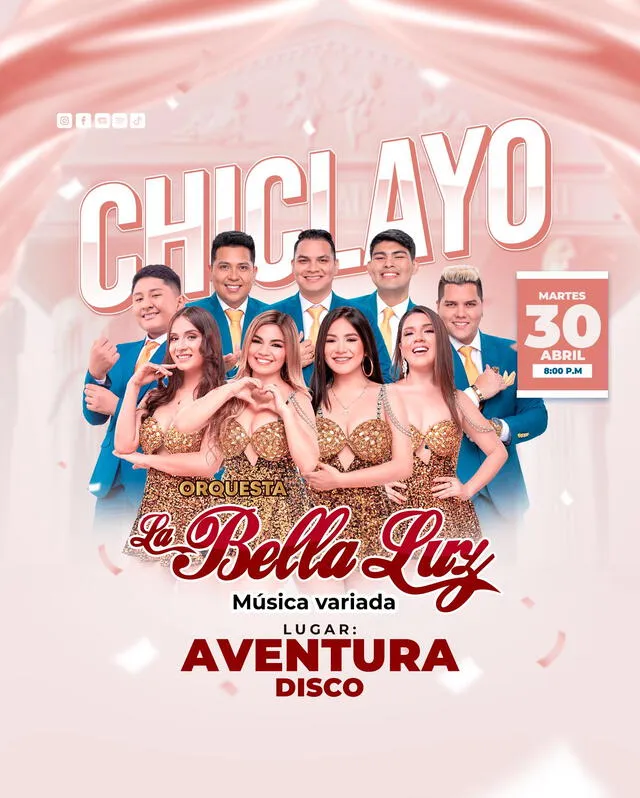  La Bella Luz se presentará en Chiclayo por el Día del Trabajo. Foto: Instagram/La Bella Luz   