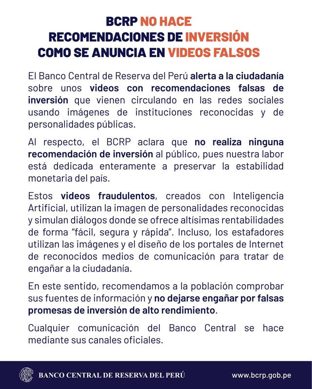 BCR se pronuncia sobre videos falsos de Julio Velarde. Foto: BCRP/Facebook   