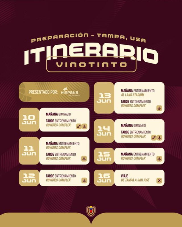 Itinerario de la selección venezolana previo a la Copa América. Foto: Vinotinto/X   