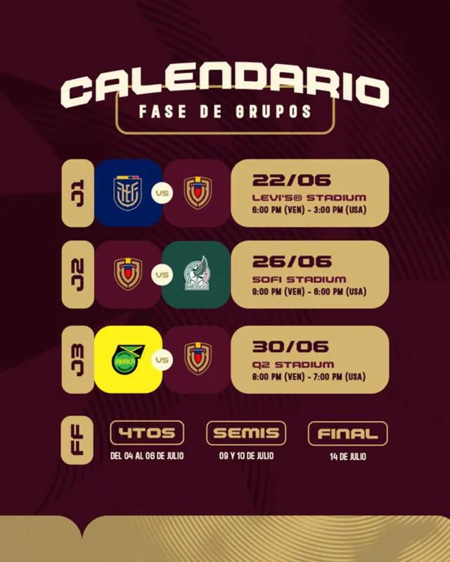 Calendario de los juegos de la Vinotinto. Foto: Vinotinto/X   