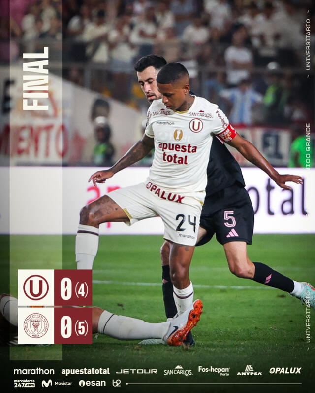  Universitario cayó por penales ante Inter Miami en el Monumental. Foto: Universitario/X   