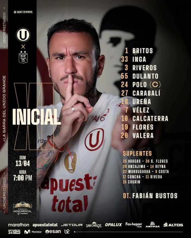 Alineación confirmada. Foto: Universitario Alineación confirmada. Foto: Universitario