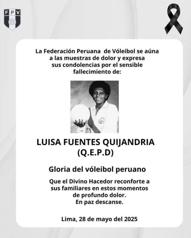  Comunicado de la FPV sobre el fallecimiento de Lucha Fuentes. Foto: FPV   