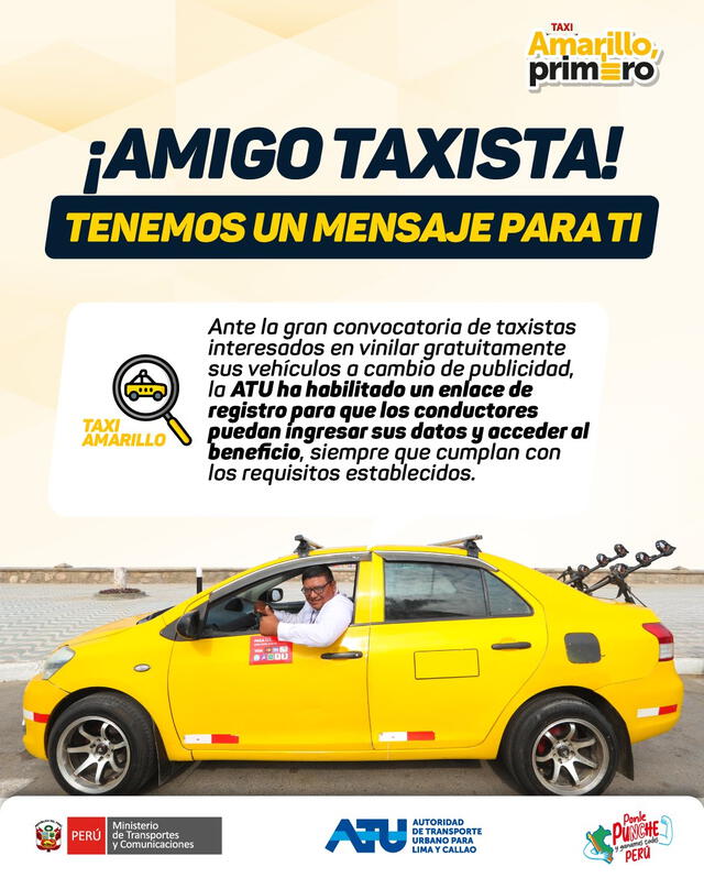 ATU habilita registro para taxistas. Foto: ATU ATU habilita registro para taxistas. Foto: ATU