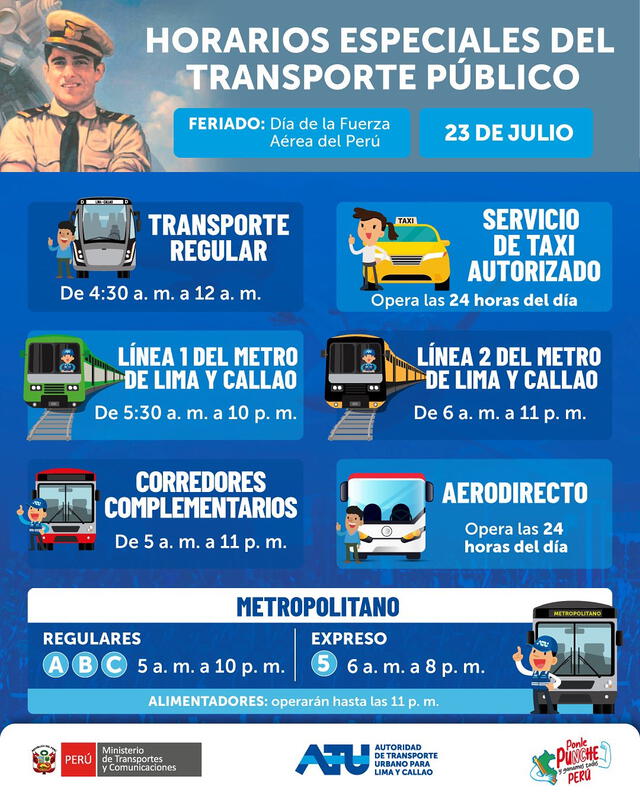 Horario especial del transporte público. Foto: ATU. Horario especial del transporte público. Foto: ATU.