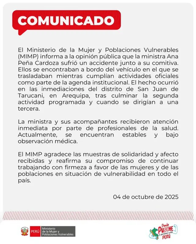  Comunicado del Ministerio de la Mujer   