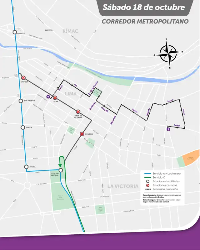 Desvío del Metropolitano para este 18 de octubre. Foto: ATU Desvío del Metropolitano para este 18 de octubre. Foto: ATU