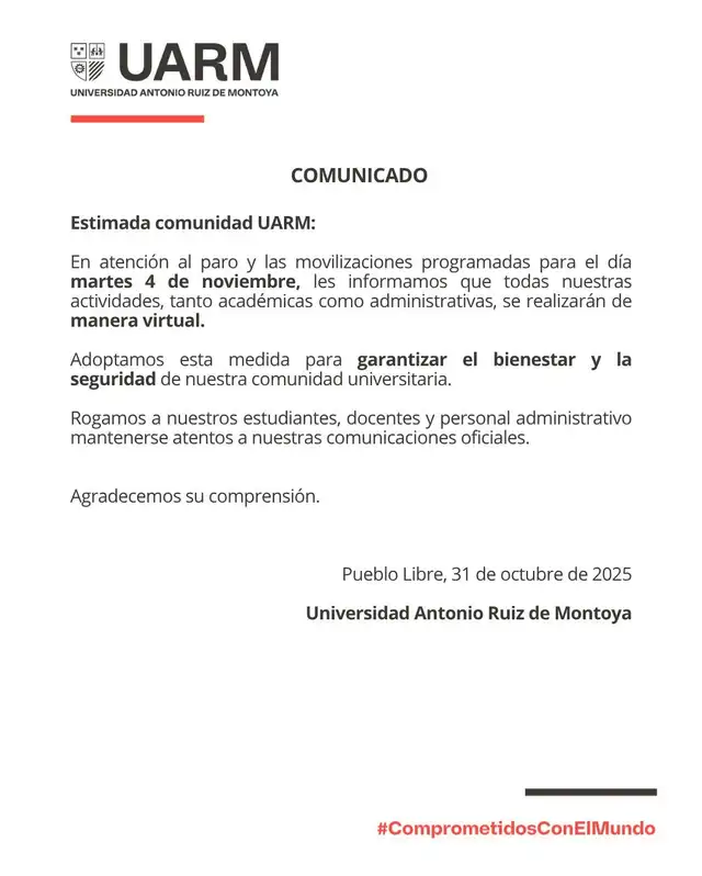 UARM confirma clases virtuales. Foto: X UARM confirma clases virtuales. Foto: X
