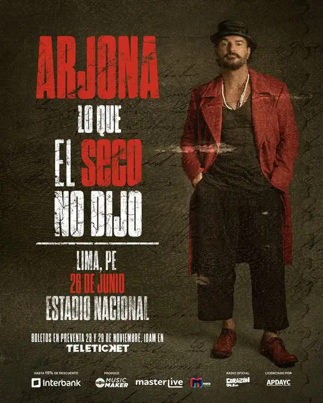 Ricardo Arjona en Lima. Foto: difusión Ricardo Arjona en Lima. Foto: difusión