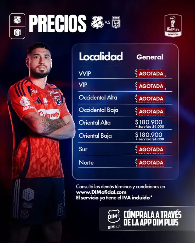 Precios de las entradas para la final Medellín vs Nacional. Foto: DIM   