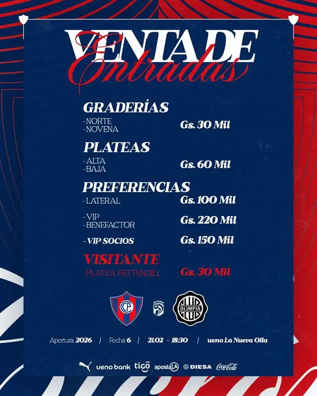 Precio de las entradas para el partido ante Olimpia. Foto: Cerro Porteño   