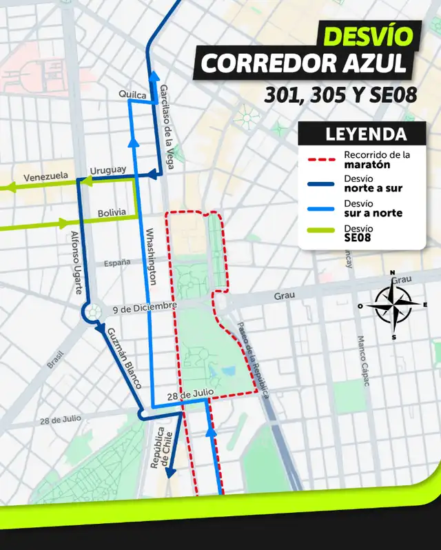 ATU anuncia desvíos en Corredor Azul y Morado por competencia deportiva