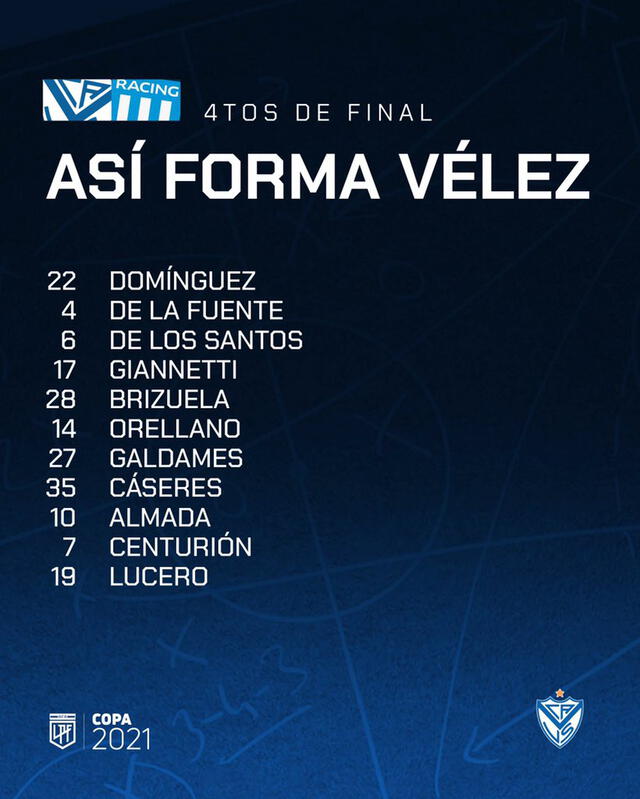 Equipo titular del Fortín. Foto: Vélez Sarsfield/Twitter