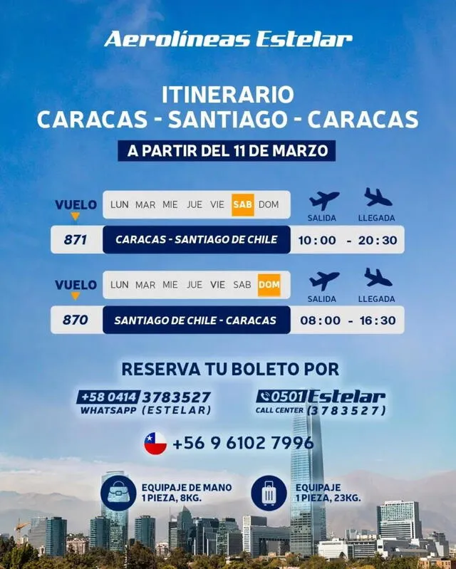 Aerolíneas Estelar volverá a realizar vuelos Caracas- Chile. Foto: Aerolíneas Estelar 
