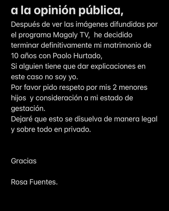  Rosa Fuentes se pronunció, a través de sus redes sociales, sobre el destape de su esposo. Foto: captura Instagram. 