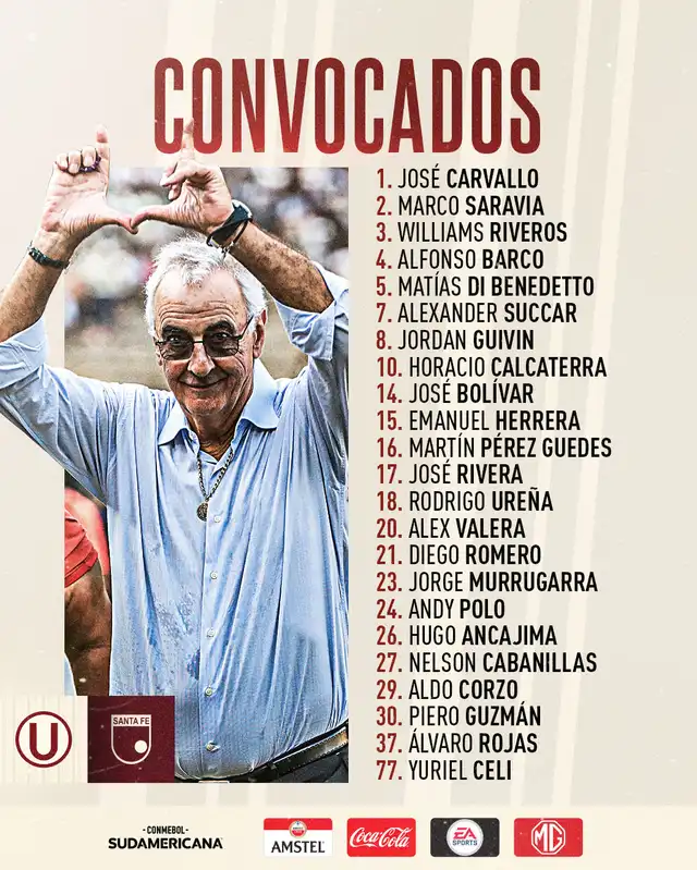 Estos son los jugadores convocados de Universitario para el partido de Copa Sudamericana frente a Santa Fe. Foto: Club Universitario de Deportes Estos son los jugadores convocados de Universitario para el partido de Copa Sudamericana frente a Santa Fe. Foto: Club Universitario de Deportes
