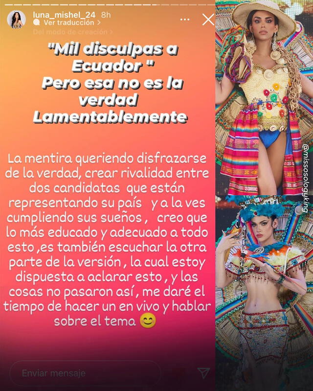  Luna Mishel Reátegui responde a la controversia en el Miss International Queen 2023. Foto: captura Luna Mishel Instagram<br><br>    
