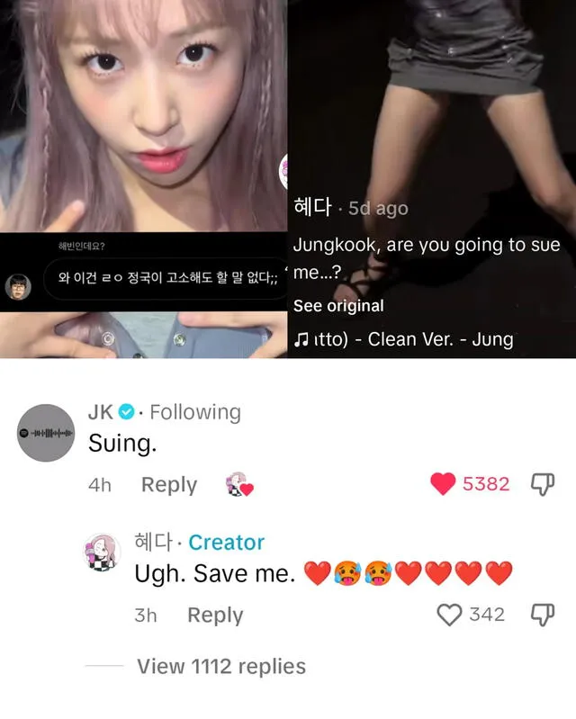 Interacción viral de Jungkook de BTS y una tiktoker coreana