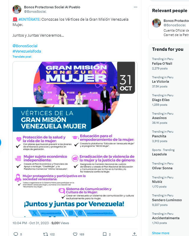 Se reveló qué vértices cubrirá el programa de Gran Misión Mujer Venezuela. Foto: Composición LR/Twitter.   