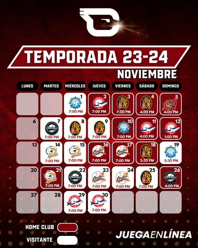 Calendario de Cardenales de Lara durante noviembre 2023. Foto: Cardenales de Lara/ X 
