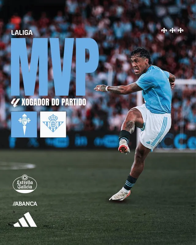 Renato Tapia fue elegido como el jugador MVP del partido Celta vs. Betis. Foto: Celta de Vigo   