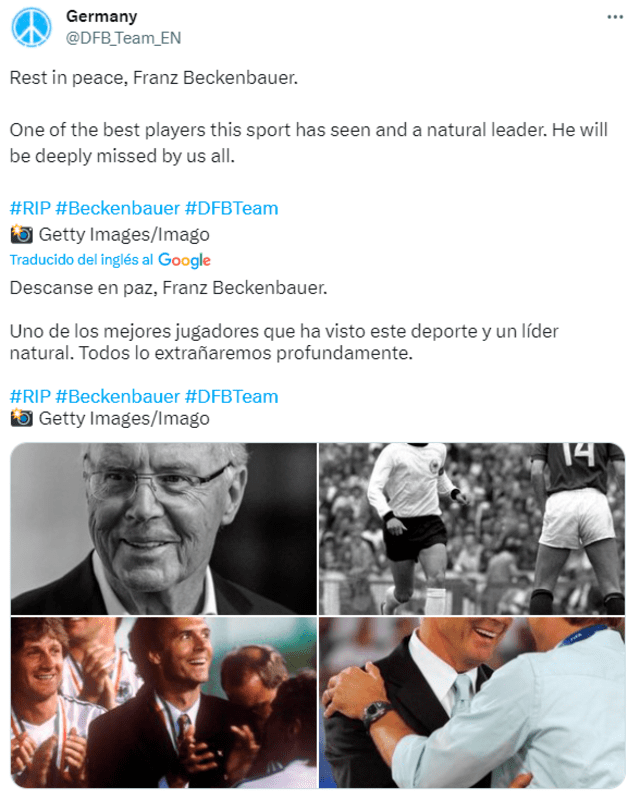 El mensaje de Alemania para Beckenbauer. Foto: captura de X/seleccionalemana. 