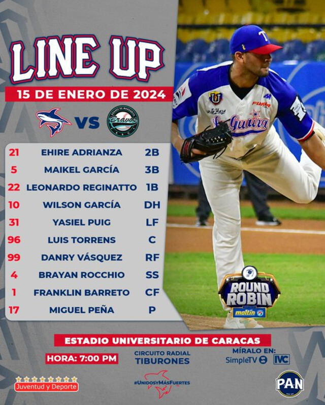 Así saltarán los Tiburones HOY para enfrentar a Bravos. Foto: Tiburones de La Guaira/X   