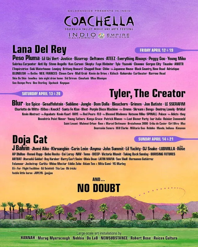 Lineup de Coachella 2024. Foto: Coachella 