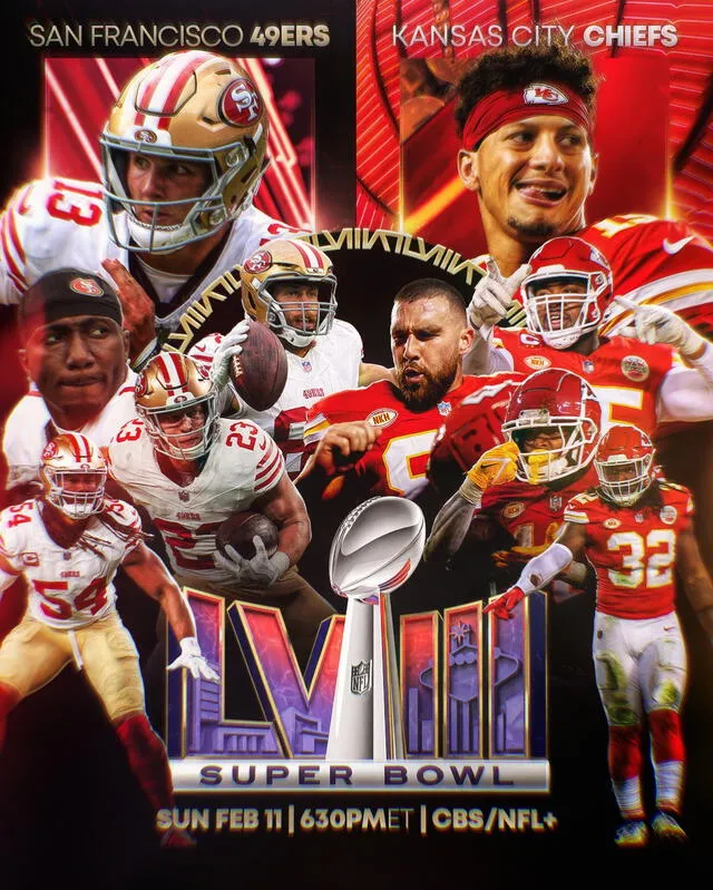 San Francisco 49ers y Kansas Citu Chiefs se enfrentarán en el Super Bowl 2024. Foto: NFL.   