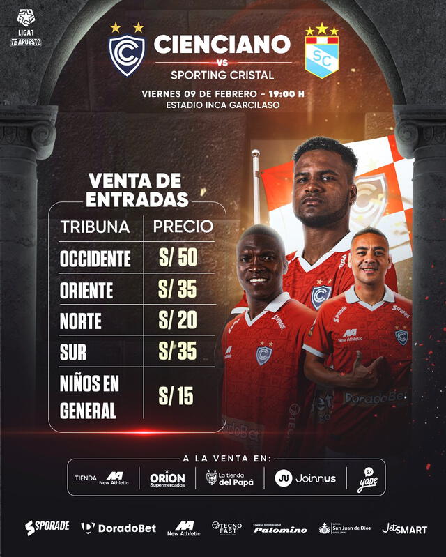 Precios de las entradas para el partido Cienciano vs. Sporting Cristal. Foto: X/Cienciano.   