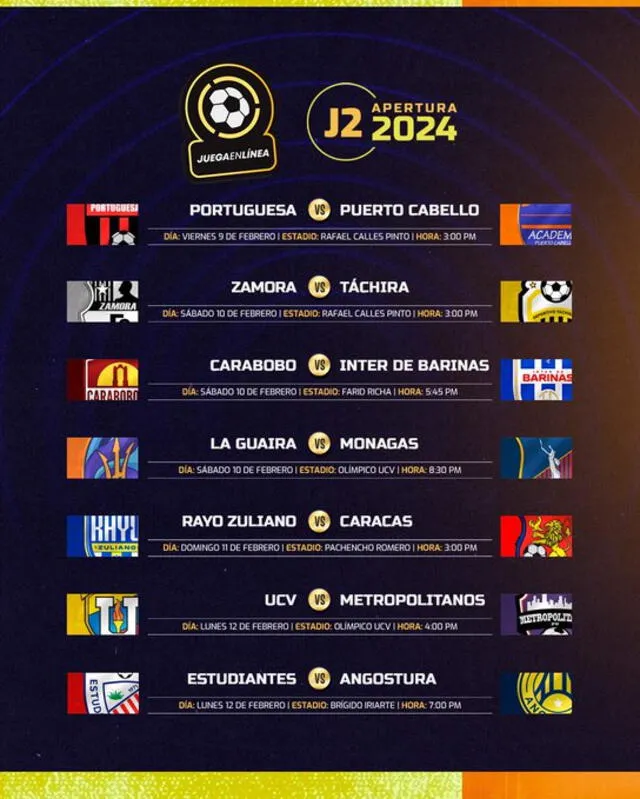 Así se jugará la fecha 2 en la Liga Futve 2024. Foto: Liga FutVe 2024/X 