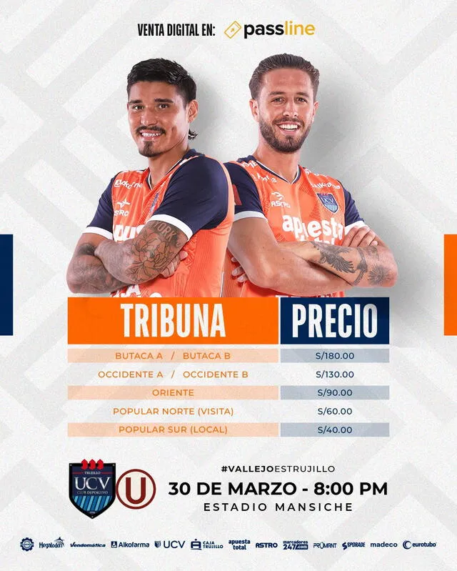 Precios para el partido César Vallejo vs. Universitario. <strong>Foto: UCV</strong>   