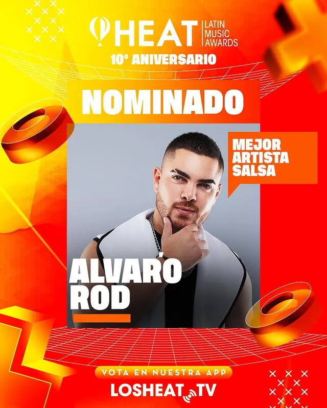  Álvaro Rod fue nominado por segunda vez a los Premios Heat, esta vez como mejor artista de salsa. Foto: Instagram Álvaro Rod    