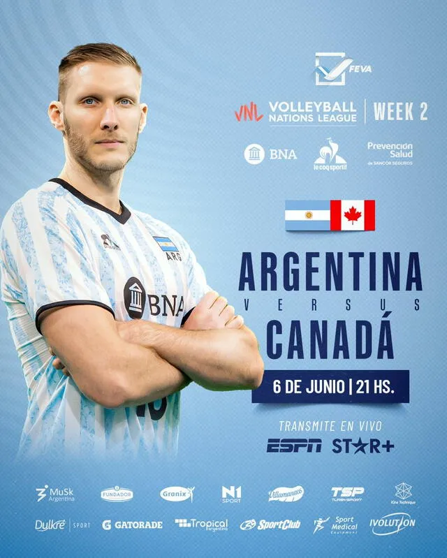Argentina y Canadá jugarán por la week 2 de la VNL 2024. Foto: FEVA   