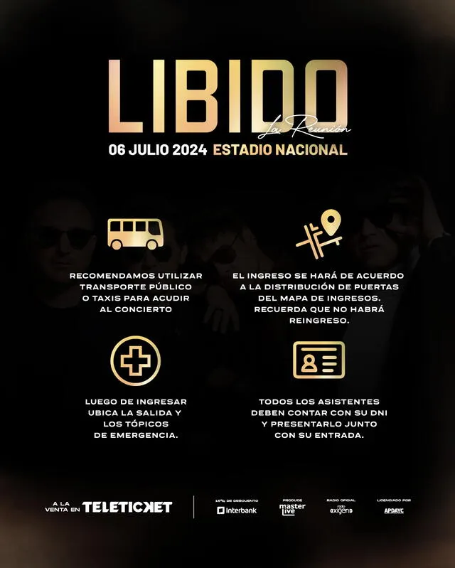 Recomendaciones para el concierto de Líbido. Foto: Teleticket   