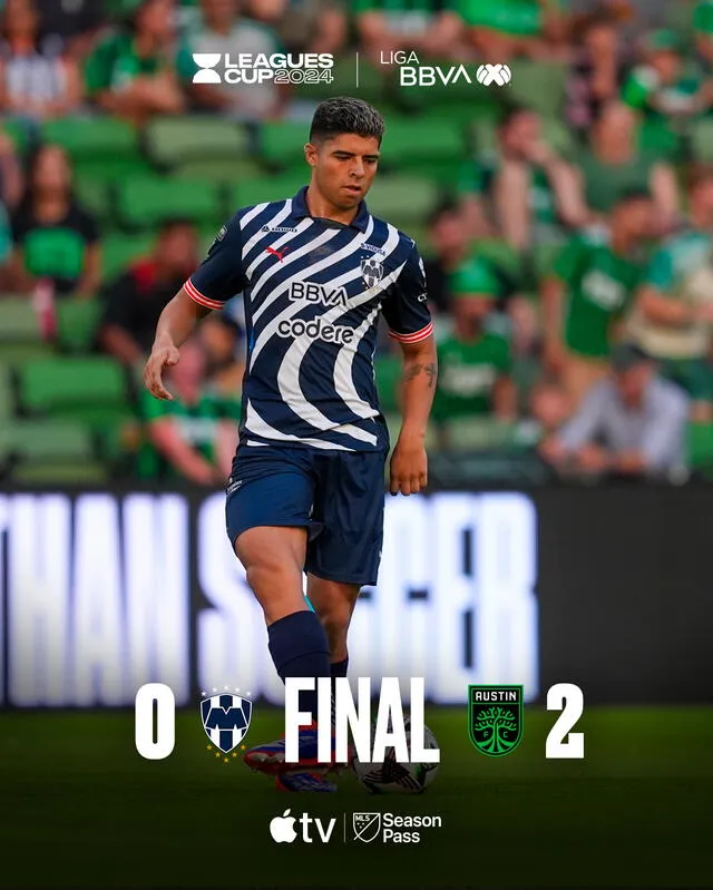 Monterrey sufre una derrota ante Austin Fc dejando su esperanza al último partido. Foto: @LigaBBVAMX 