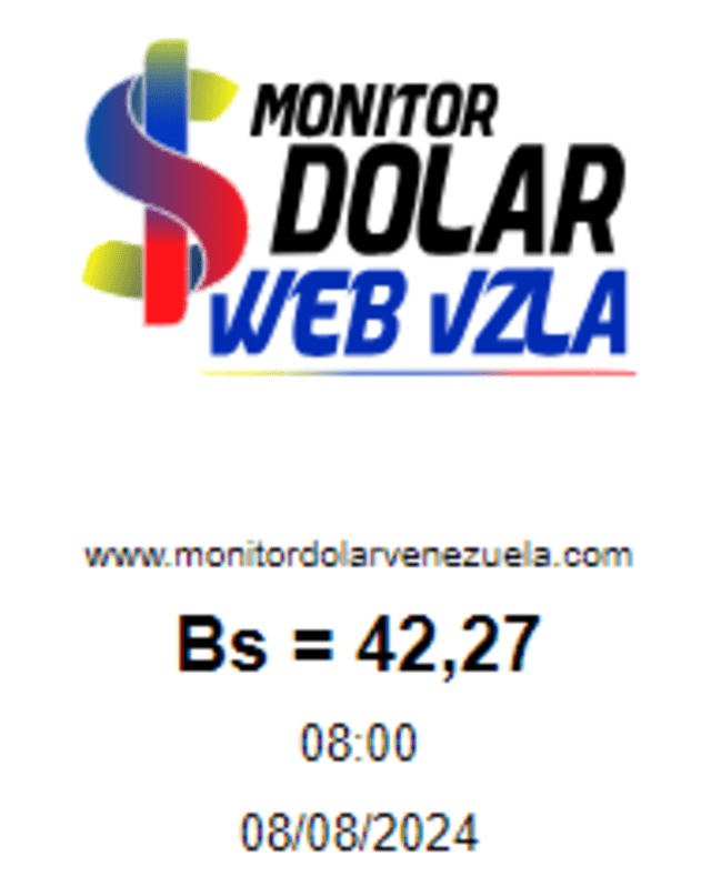 Monitor Dólar: tipo de cambio del dólar hoy, 8 de agosto de 2024. Foto: monitordolarweb Monitor Dólar: tipo de cambio del dólar hoy, 8 de agosto de 2024. Foto: monitordolarweb