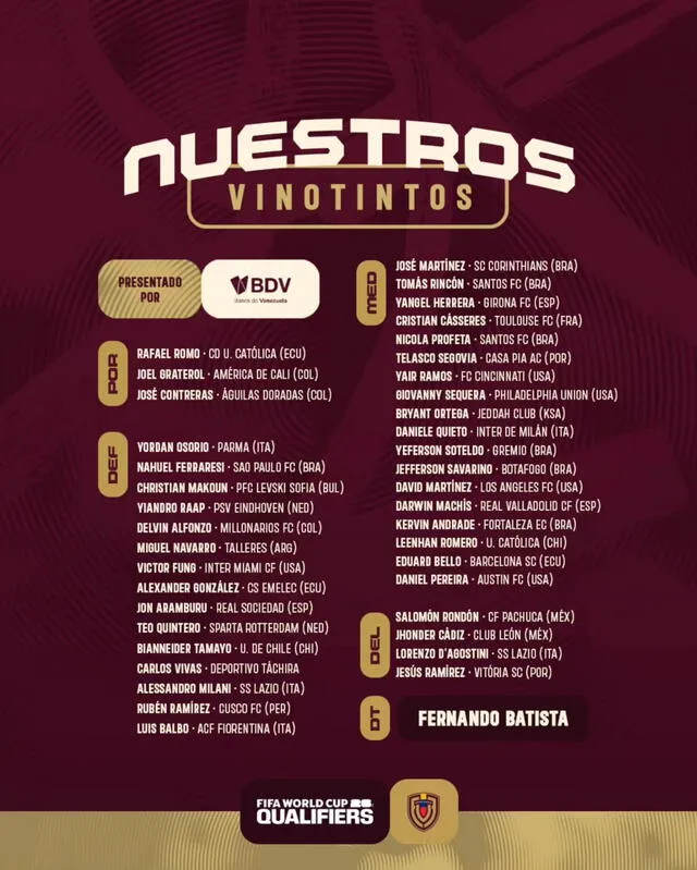 Convocados en la Vinotinto. Foto: Vinotinto/X   