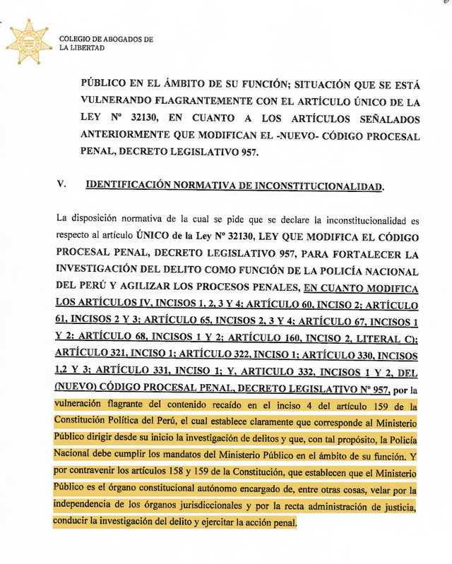 Extracto de la demanda de inconstitucionalidad contra la Ley 32130   