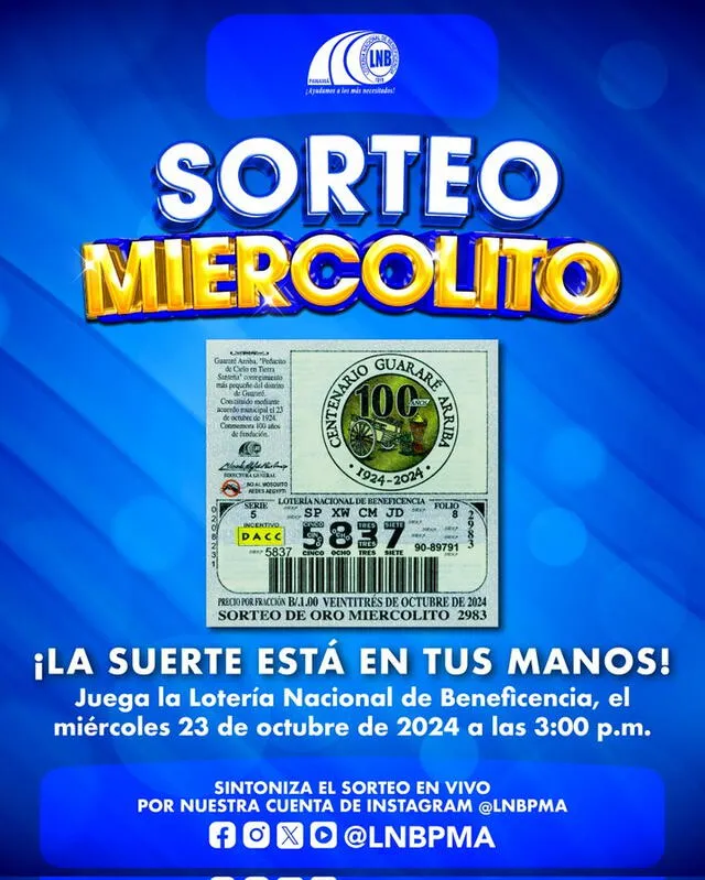 El Miercolito de esta semana pertenecerá al sorteo 2983. Foto: lnbpma/X   