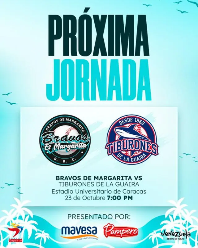 Bravos y Tiburones jugarán a las 7.00 p. m. Foto: Bravos de Margarita/X   