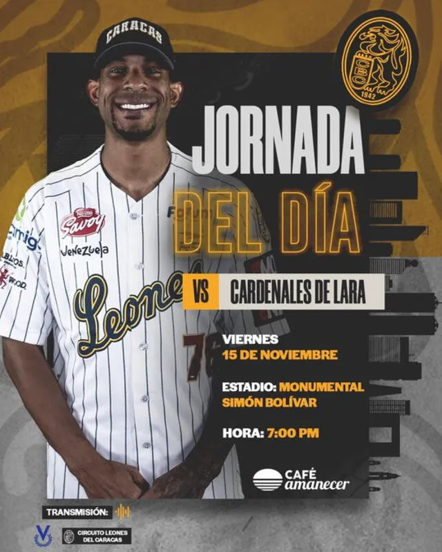 Leones y Cardenales jugarán a las 7.00 p. m. Foto: Leones del Caracas/X   